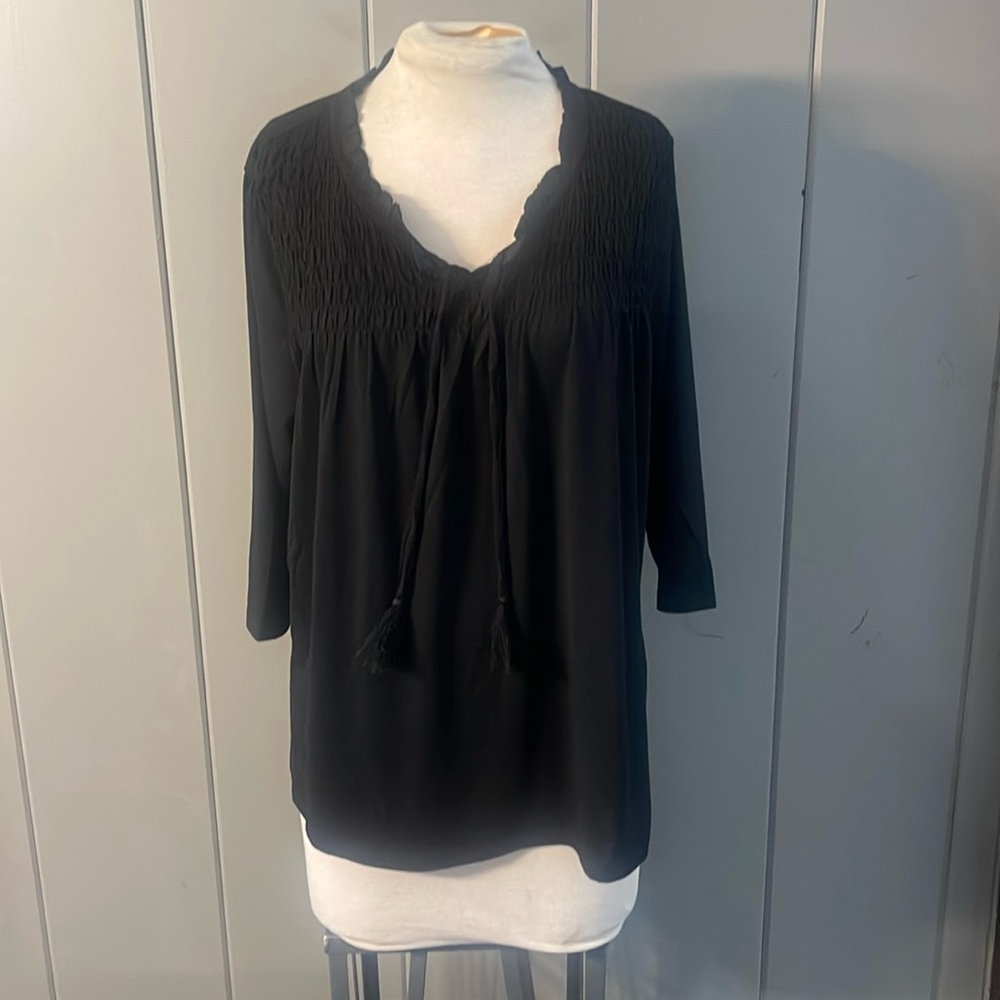 NWT Christopher Banks Tunic Top Black Petite XL Minimalist Corporate Casual Boho